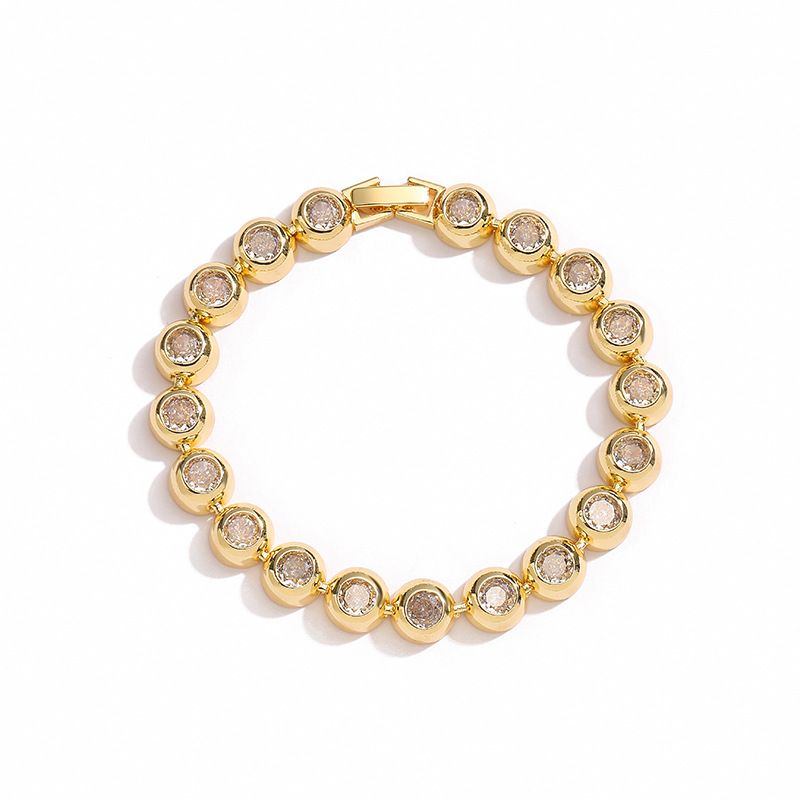 Set di collana e bracciale minimalisti con zirconi a forma di cerchio da donna - Elegante set di gioielli boho placcati in oro e oro bianco per l'uso quotidiano con perline rotonde_voghion.com