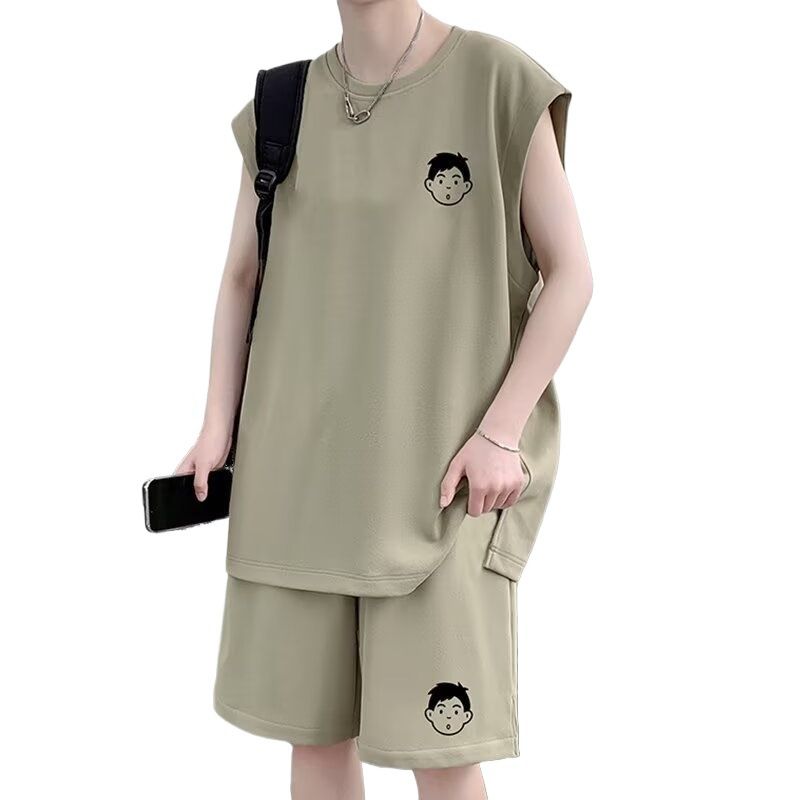 Completo da basket da uomo, classico, semplice, versatile, casual, sportivo, senza maniche, elegante, in due pezzi_voghion.com