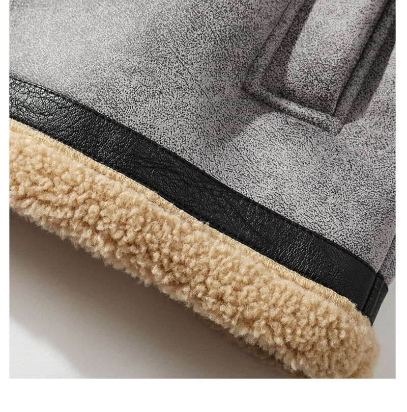 Herrenjacke aus Kunstlammfell im Relaxed-Fit – Wintermantel mit Reißverschluss und Fleecefutter und Revers (Grau, M-5XL)_voghion.com