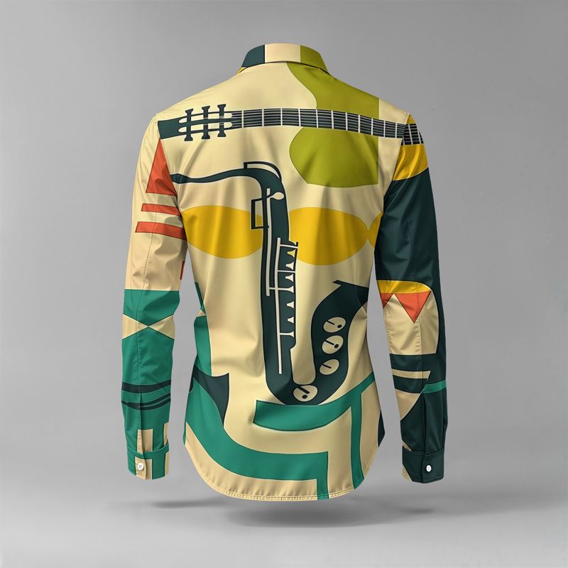 2025 Spring Summer Men Shirt Set Geometry Print Fashion Abstract Two Piece Set Mens Cat Lightweight Party Long Sleeves Suit Casu_voghion.com