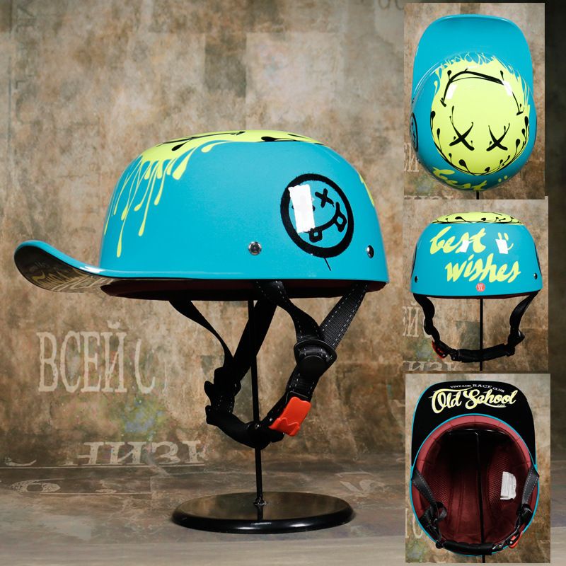 3C Retro Gangster Personalisierte Baseballmütze Männer und Frauen Bemalter Helm Scoop-Helm Entenschnabelmütze Helm Elektroauto Baseballmütze Halbhelm_voghion.com
