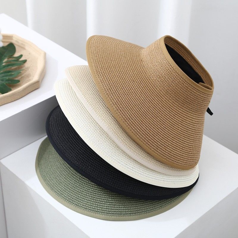Cappello da spiaggia estivo da donna con tesa larga e protezione solare, in paglia, con ampia circonferenza della testa_voghion.com
