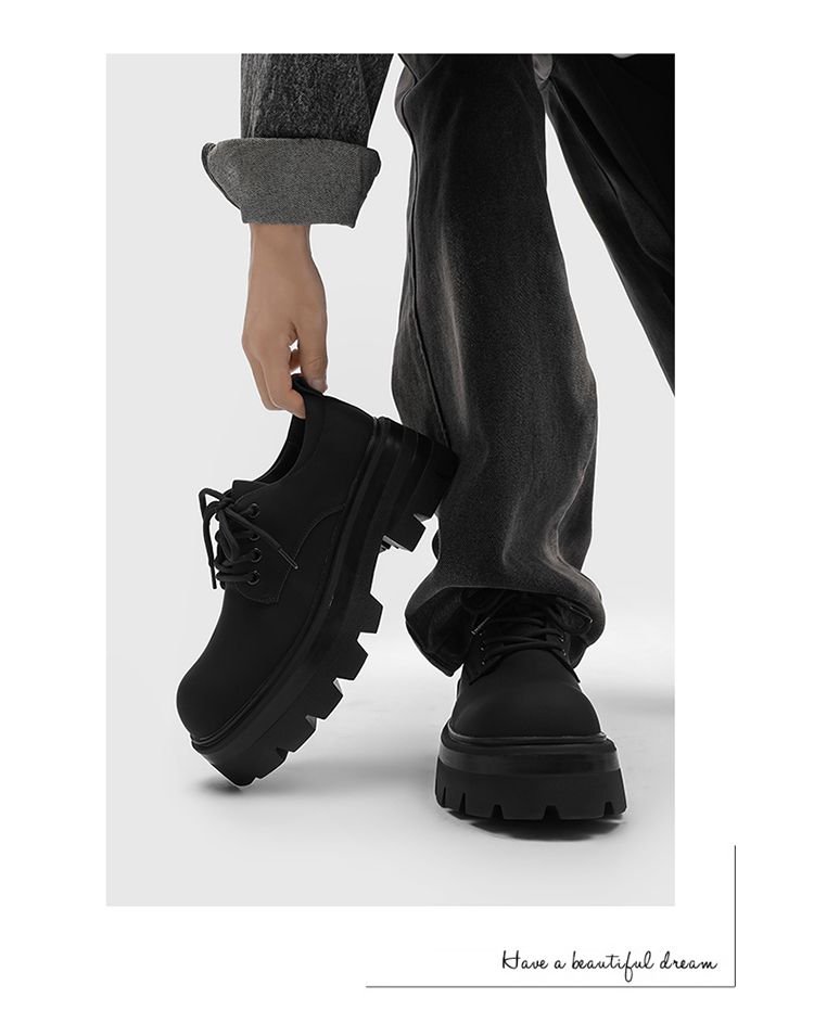Thick Bottom Increased 7cm Derby Matte High-Grade Men's Casual Black Big Head British Style Small Leather Shoes_voghion.com