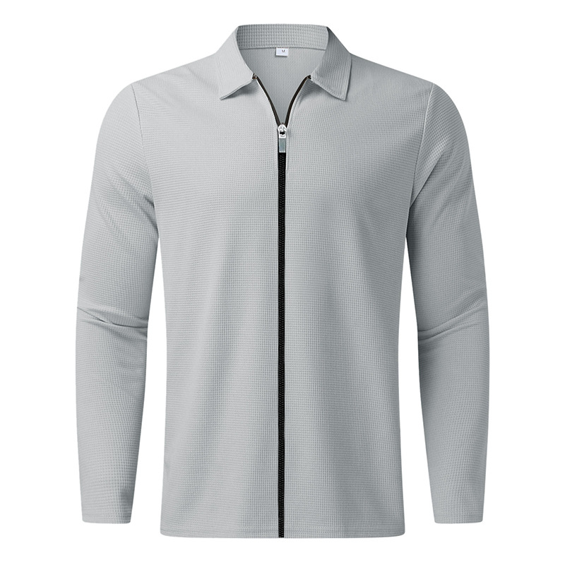 Neue Herren-Polojacke mit Waffelmuster und Reißverschluss, schmale Passform, Outdoor-Strickjacke, 5 Farben, großes Langarm-Oberteil_voghion.com