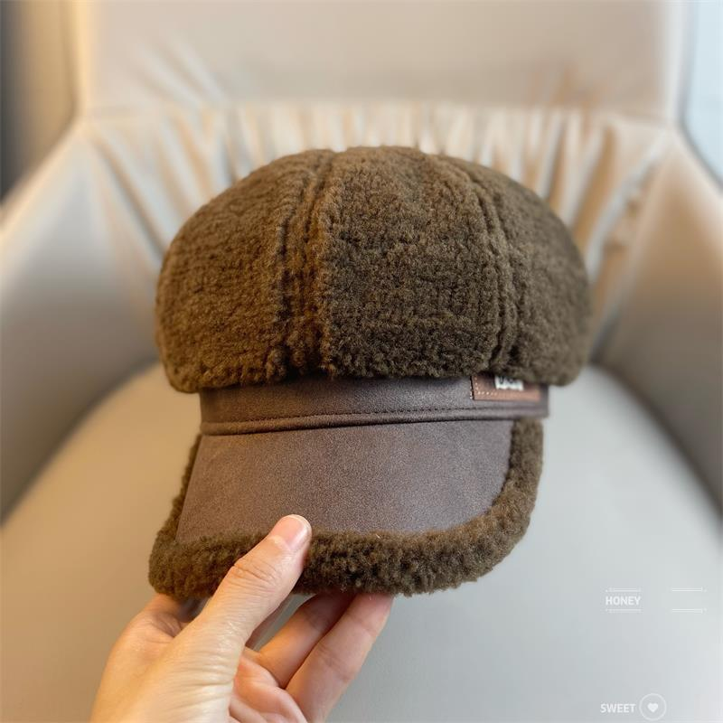 Horn Cap weiblech Plüsch verdickt waarm Hierscht a Wanter Madame Inten Zong Cap Koreanesch Versioun vun der Gezei vun Moud wëll Wanter Bud Cap_voghion.com