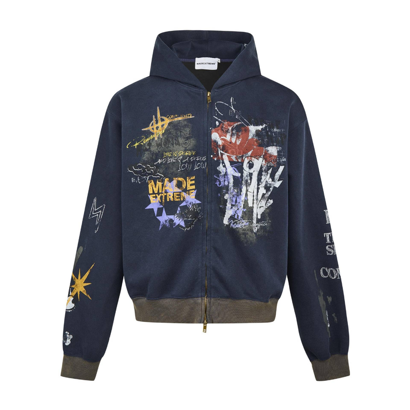 Men's Clothing high street graffiti print hooded sweatshirt men's hip hop trendy couple hoodie jacket_voghion.com