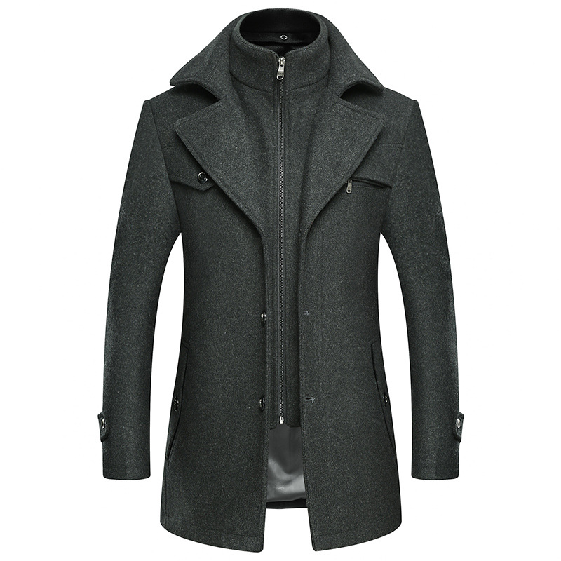 Men's Clothing autumn and winter new double collar woolen coat men's thickened large size windbreaker men's woolen woolen coat for men_voghion.com