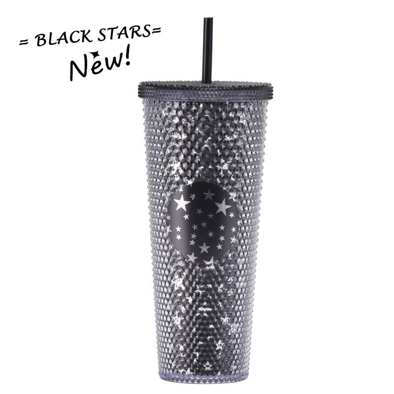 Tazza di paglia di plastica a doppio strato, grande capacità, creativa, 710 ml, tazza di durian, tazza portatile, tazza con gradiente arcobaleno che cambia colore luminoso_voghion.com