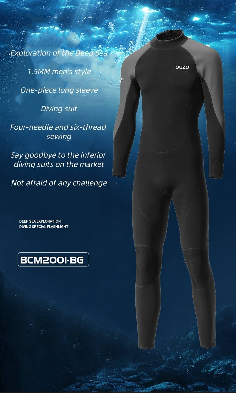 1,5-mm-Tauchanzug für Herren, langärmeliger einteiliger Tauchanzug für Herren, warmer und kältebeständiger Sommerbadeanzug, Surfanzug, Quallenanzug_voghion.com
