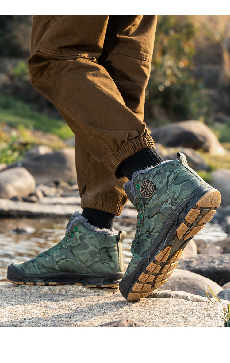 Scarpe invernali calde in velluto spesso e cotone, stivali bassi a metà polpaccio, scarpe da uomo, stivali da neve di grandi dimensioni, campeggio all'aperto_voghion.com