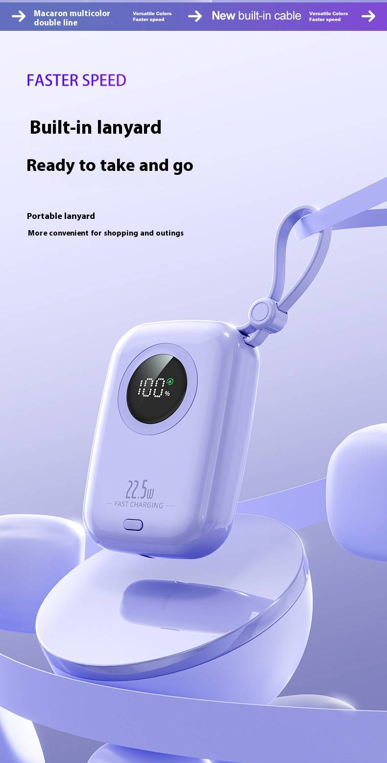 Power Bank da 20000 mAh con cavo integrato, ricarica rapida PD/QC da 22,5 W, batteria esterna portatile per iPhone, Android, viaggi_voghion.com