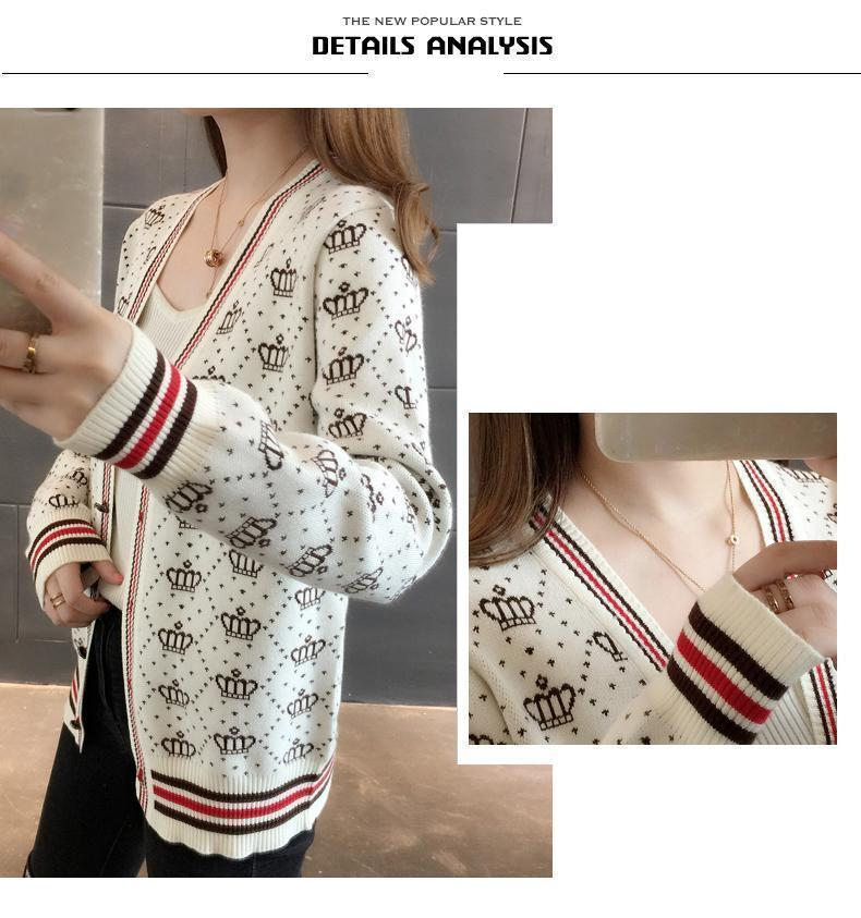 Women's Clothing Slim-Fit Cropped Knit Cardigan Stylish V-Neck Long Sleeve Open Front Sweater With Jacquard Pattern, Versatile For Casual_voghion.com