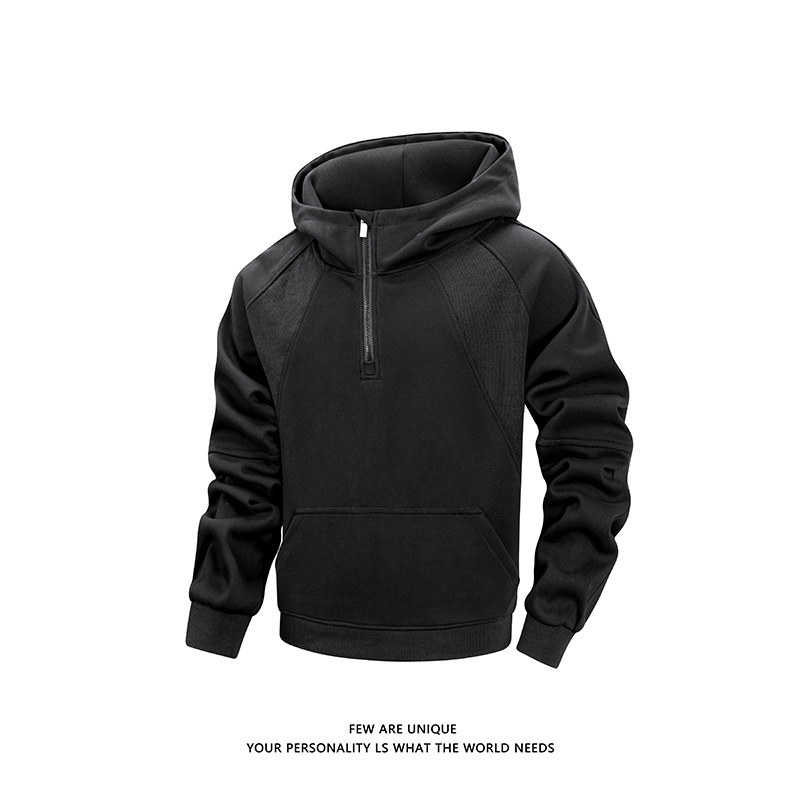 Stylischer Herren-Hoodie mit halbem Reißverschluss und Kapuze mit Kordelzug – Herbst-Sweatshirt für die Freizeit (A2199)_voghion.com
