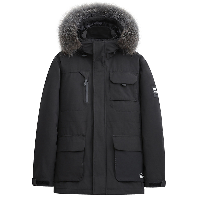 Men's Clothing Winter Parka Coat With 90% White Duck Down, Oversized Fur Hood, Multi-Pocket Workwear Style For Outdoor & Urban Streetwear_voghion.com