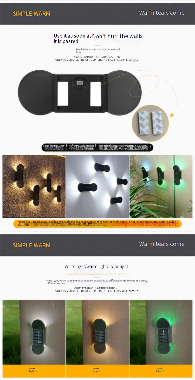 Solar-Gartenleuchten für den Außenbereich, wasserdichte Wandleuchte für Hof, Terrasse, Weg, Landschaftsdekoration – Weiß/Warm/Farbwechsel-LED_voghion.com