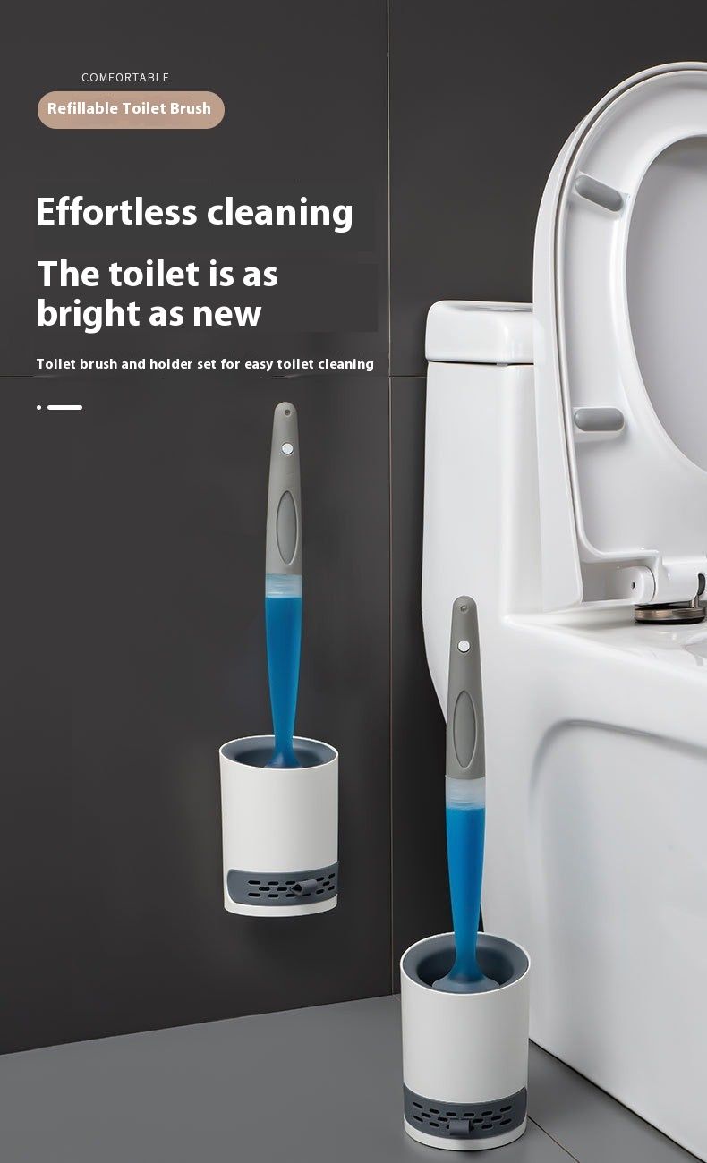 Brosse WC en silicone avec jet d'eau – Nettoyage en profondeur à 360°, poils flexibles, design anti-rayures (amovible, rangement facile)_voghion.com