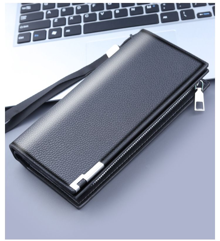 Bolsa de mão, nova bolsa masculina clássica com zíper para celular, carteira longa para negócios de grande capacidade, bolsa casual masculina simples._voghion.com