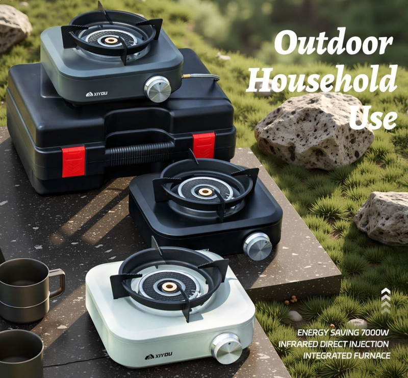 【Komplettset】 Outdoor-Campingausrüstung liefert integrierten magnetischen Picknick-Gasherd, komplettes Set_voghion.com