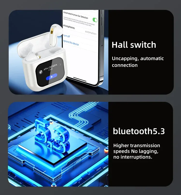 Smart Screen Touch Bluetooth Earphones Built-in 8GB Storage APP Control Video Switch Noise Reduction Message Reminder Earbuds_voghion.com