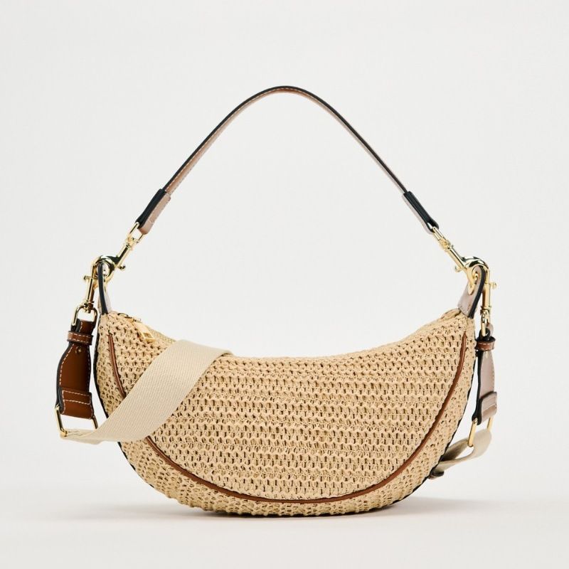 Borsa a tracolla da spiaggia piccola a mezzaluna in paglia da donna, nuova 2025, intrecciata_voghion.com