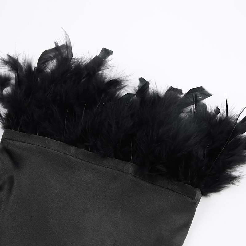 Weißes, leichtes, luxuriöses und bequemes Langarm-Nachthemd aus Satin mit Federn, modisch, exklusiv für Damen zu Hause_voghion.com