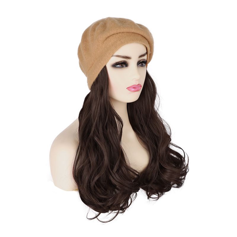 Parrucca da donna con cappello e capelli lunghi e ondulati - Parrucca sintetica invernale in stile berretto con copertura completa della testa per uno stile senza sforzo_voghion.com