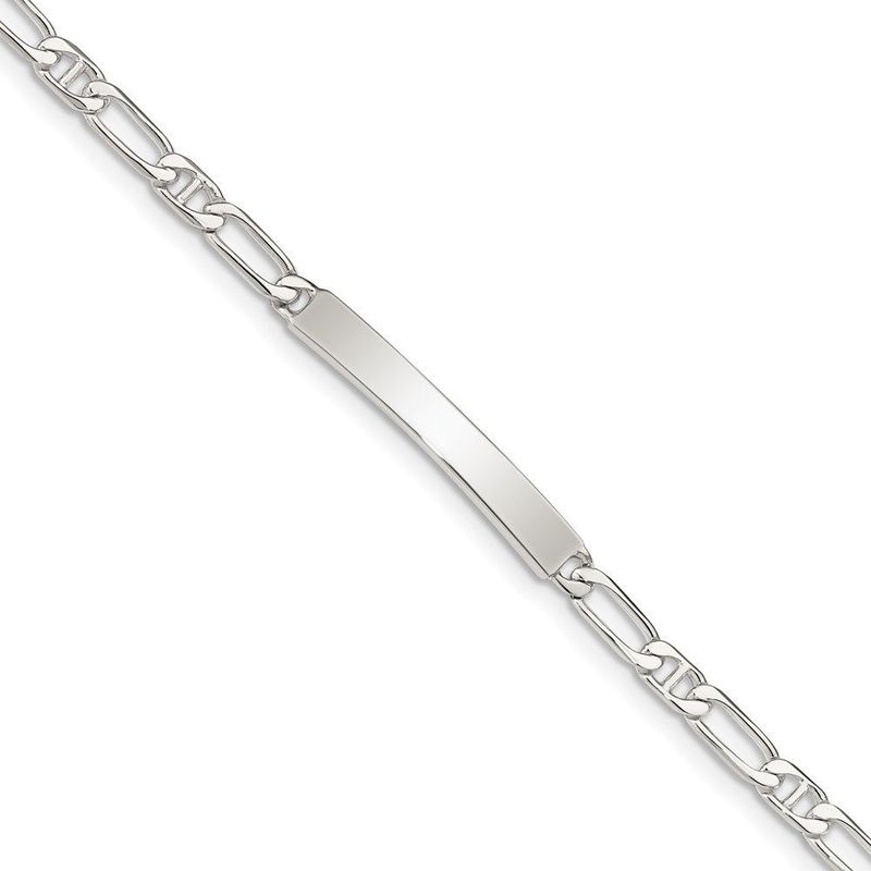 Sterling Silver 8inch Polished Engraveable Anchor Link ID Bracelet_voghion.com
