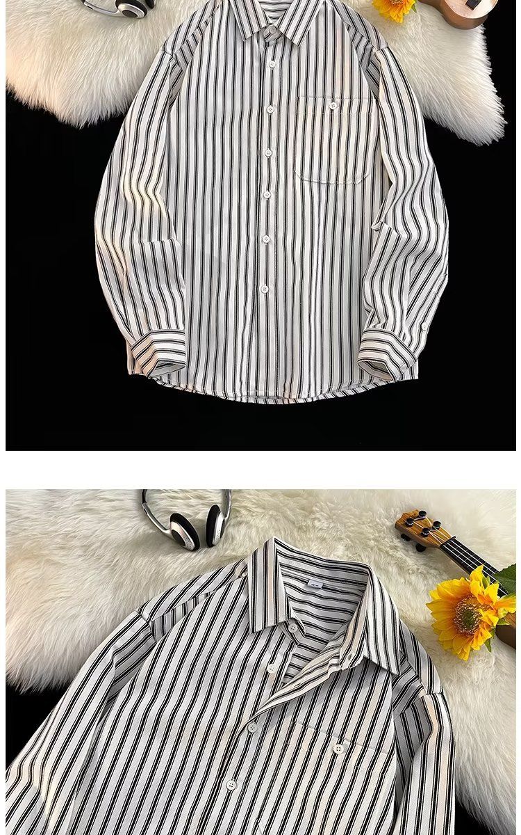 Tokyo Ghostlines – Oversized Vertical Stripe Shirt (Unisex V-Neck For Late-Night Ramen & Underground Zine Swaps)_voghion.com