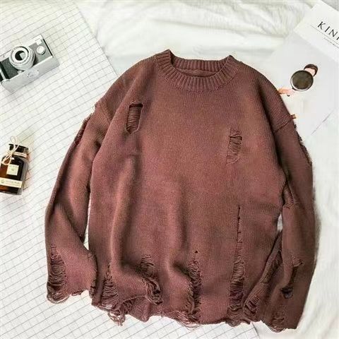Hong Kong style Japanese retro all match casual solid color knitted sweater couple jacket Korean style trendy men's round neck sweater trend_voghion.com