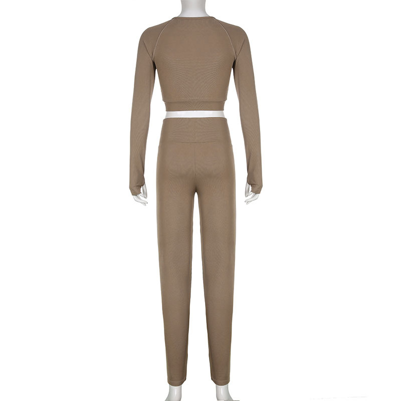 S26651 mode décontracté femmes basique couleur unie épissure sport Yoga confortable Fitness ensemble de costume_voghion.com