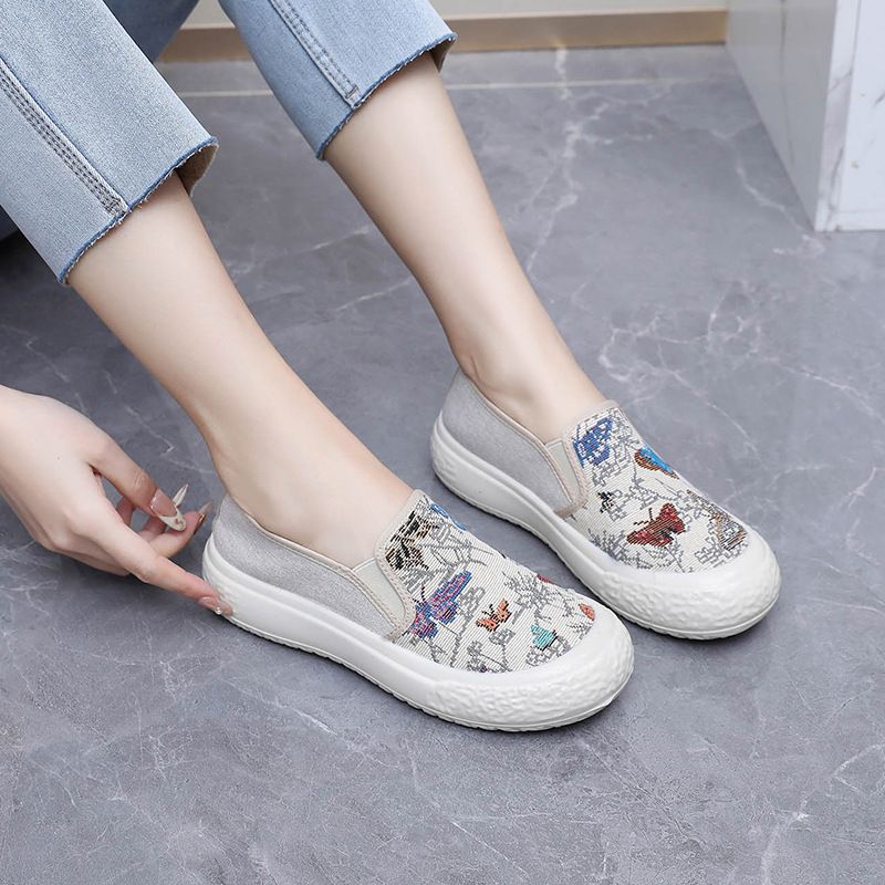Spring Summer Old Beijing Women's New Loafers Canvas Slip-On Thick Lazy Fashion Casual Soft Sole Fisherman Shoes_voghion.com