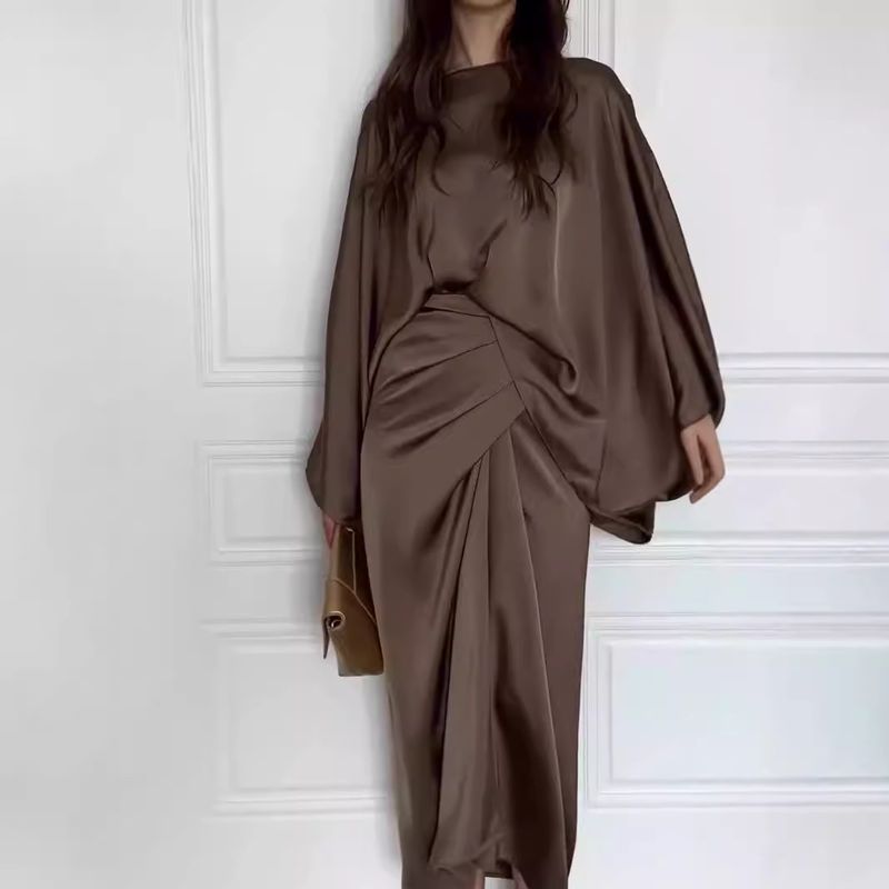 Women's Clothing simple bat sleeve tie waist slim solid color dress for women_voghion.com