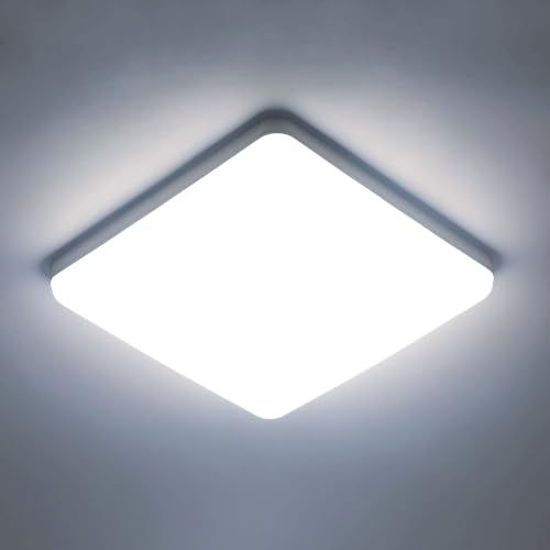 GOECO quadratische LED-Deckenleuchte, Farbe Weiß, 23 x 23 x 3,5 cm, weißes Licht 6500 K, 36 W, perfekt für Funktionsräume_voghion.com