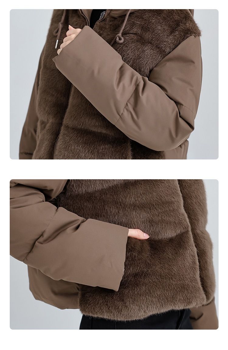 Damenbekleidung Kurze Pufferjacke mit Kapuze, leichter gesteppter Wintermantel, übergroße lässige Oberbekleidung für zierliche Größen, Schwarz/Weiß/Khaki/Braun_voghion.com