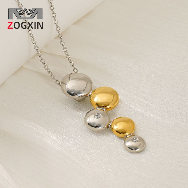Round Titanium Steel Necklace Women, Gold Pendant, Fashionable Metal Style, Unique Collarbone Chain For Women_voghion.com