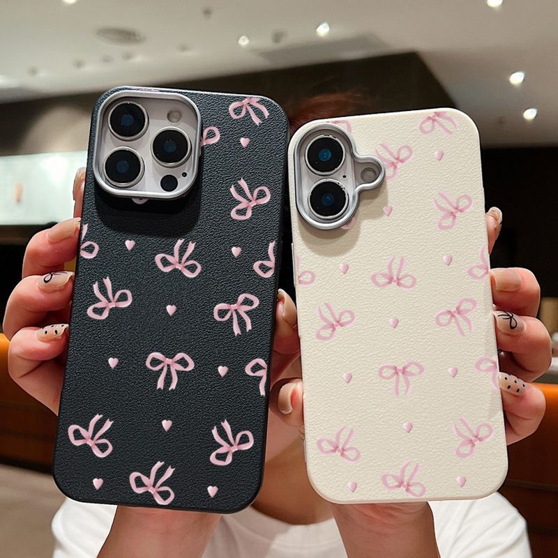 Custodia morbida in pelle con motivo a fiocco rosa per iPhone 16, 15 Pro Max, 14 Plus, 13, 12 Pro, 11, antiurto, in silicone_voghion.com
