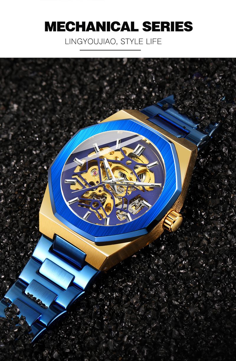 Forsining 344D Orologi meccanici automatici alla moda per uomo con cinturino in acciaio trasparente e scheletro, orologio da polso da uomo luminoso e impermeabile_voghion.com
