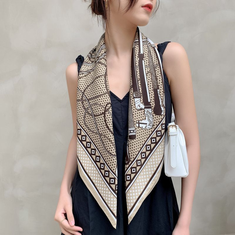 90cm unregelmäßiges Design Simulation Temperament Seidenschal Stirnband Riemen atmungsaktiv Sonnenschutz_voghion.com