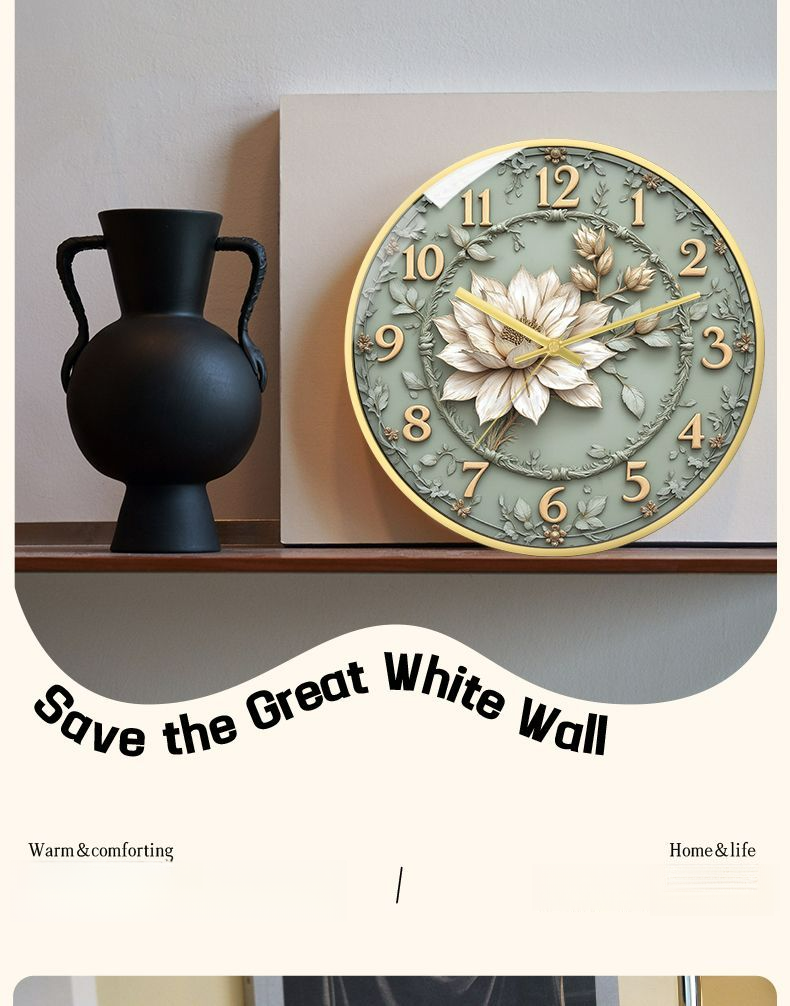 Rococo Wall Decorative Light Luxury Flower Three-Dimensional Home Creative Living Room Quartz Bedroom Silent Table Clock_voghion.com