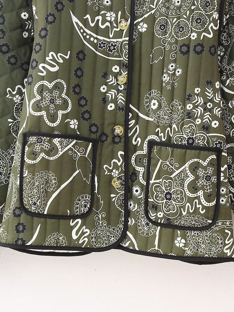 2024 őszi-téli új női patchwork mintás, kerek nyakú, steppelt pamutkabát_voghion.com