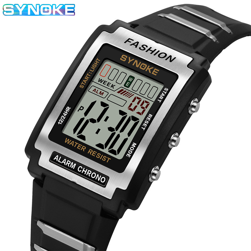 Orologio elettronico sportivo rettangolare SYNOKE Niche impermeabile luminoso con grande schermo e allarme alla moda_voghion.com