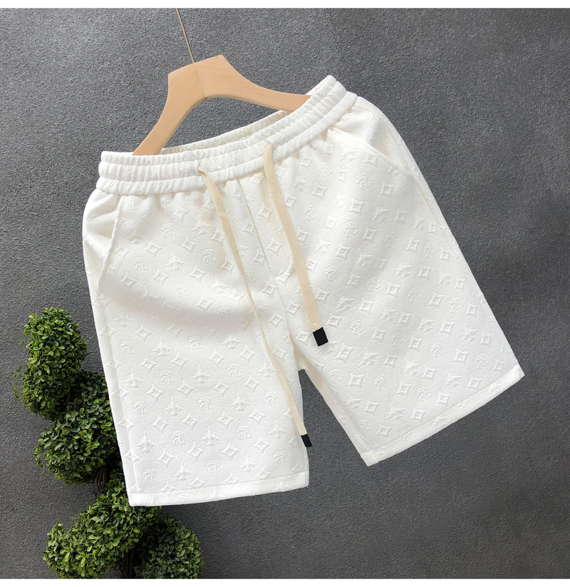 Light Luxury Big Brand Style White Jacquard Shorts Men's Summer Trendy Brand Five Quarter Pants 2023 New Men's Half Pants_voghion.com
