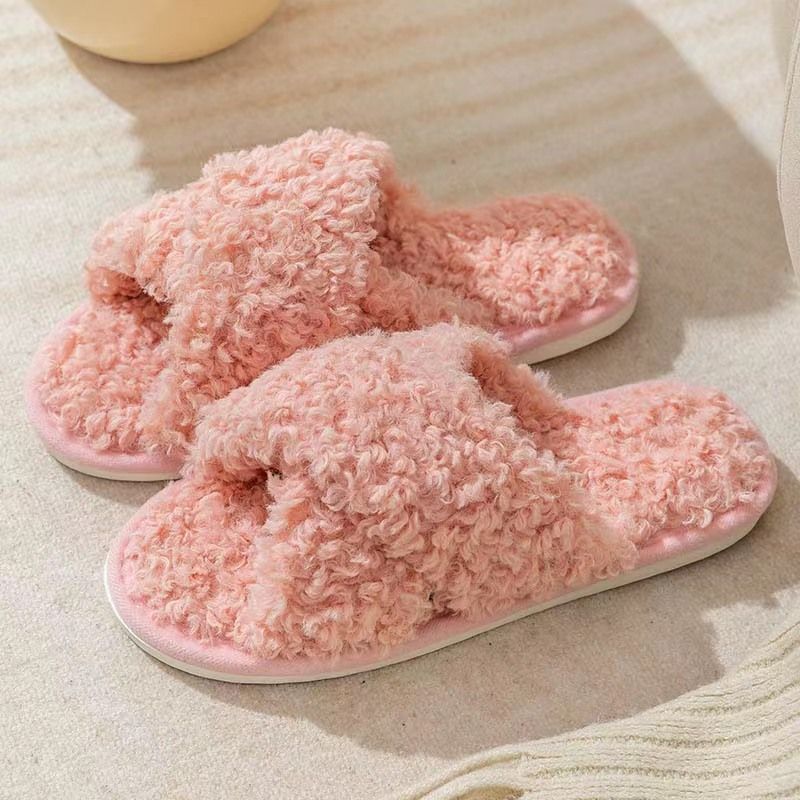 Unbeatable Quality Couples At Home, Skin Friendly Plush Slippers, Crossed Cotton Slippers_voghion.com
