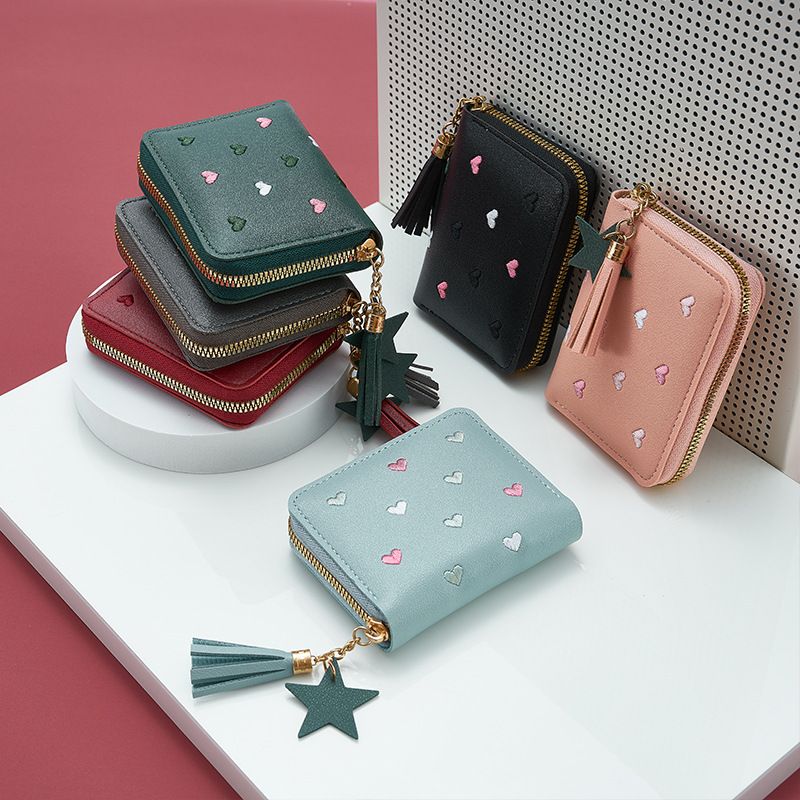 New pu leather wallet women's short Korean cute style women's coin purse one fold multi-functional wallet wholesale_voghion.com