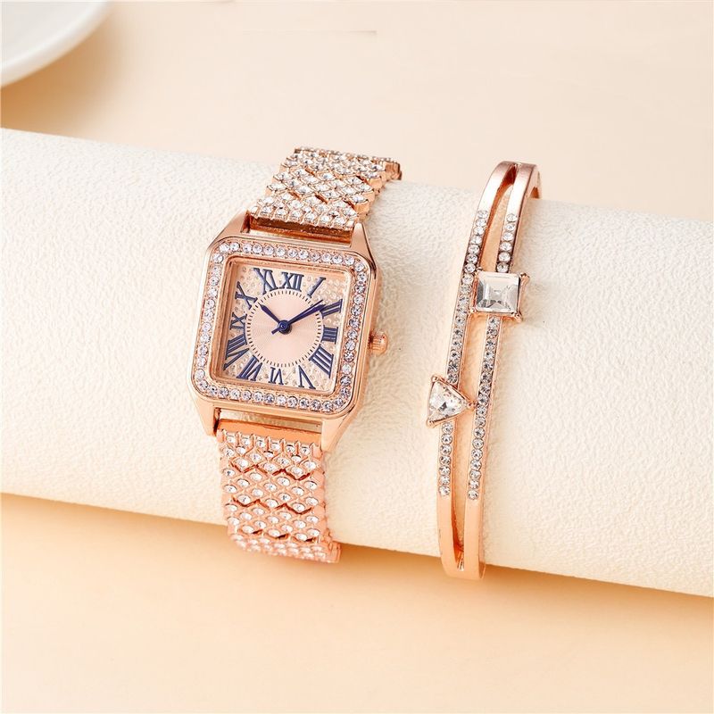 moda classico orologio quadrato cielo stellato cintura in acciaio orologio da donna lusso business set due pezzi orologio al quarzo_voghion.com