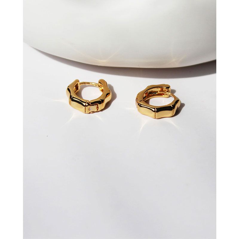 Orecchini a cerchio piccoli con nodo di bambù placcati in oro e rame, stile minimalista, per donna, 99-1_voghion.com
