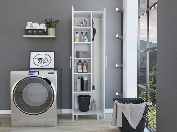 Nala Cleaning Cabinet, Double Door Cabinet, Four Legs, Five Shelves -White_voghion.com