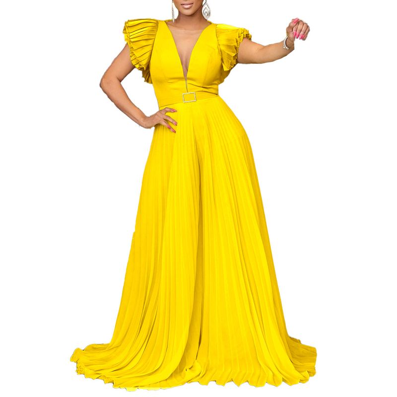 Sexy dames jumpsuit met diepe V-plooien en wijde pijpen, groot formaat_voghion.com