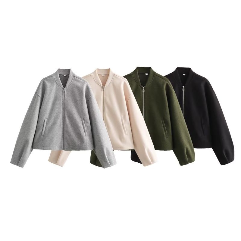 Women's Clothing Casual Loose-Fit Jacket With Stand Collar, Zipper Front, And Multiple Pockets – Stylish & Versatile Outerwear For Fall_voghion.com