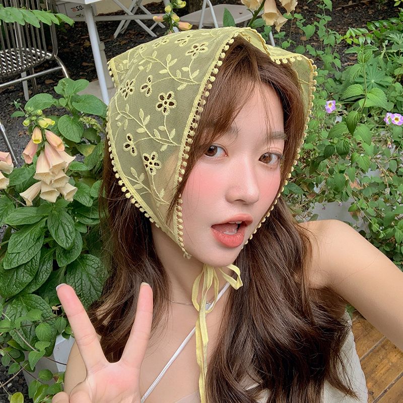 Kopftuch, Damentasche, Haarbedeckendes Stirnband, Seiden-Höhlen-Haken-Blumen-Dreieckstuch, Sommerdünn, Atmungsaktiv_voghion.com